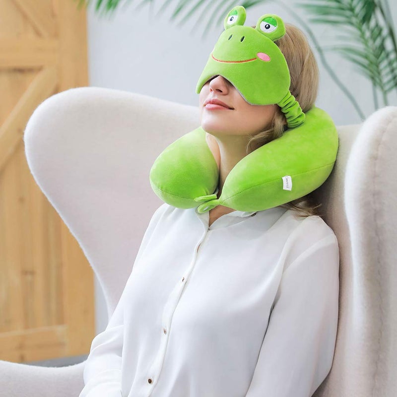 Umerci Travel Pillow, Memory Foam Neck Pillow with 360-Degree Head Support Comfortable Airplane Pillow with Storage Bag Lightweight Traveling Pillow for Sleeping, Car, Train, Bus and Home Use (Frog) - Image 5